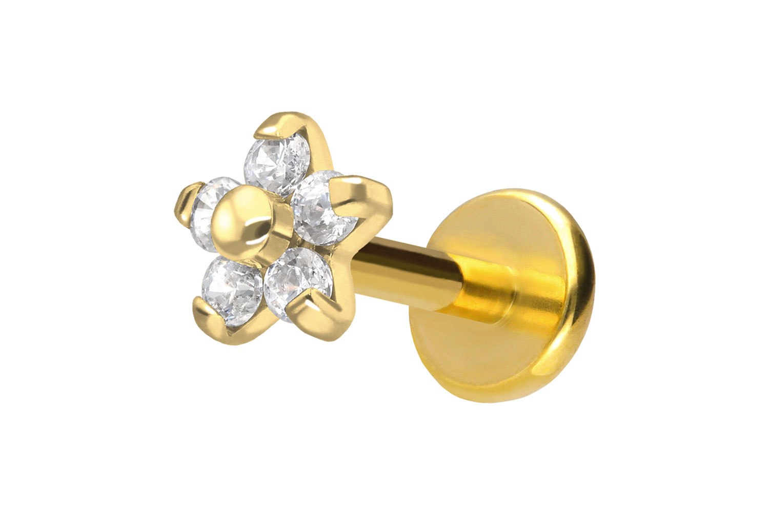 Titan Labret Piercing mit Push Fit BLUME MIT 5 KRISTALLEN